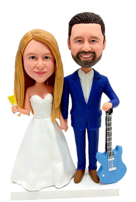 Custom cake topper wedding with guitar music wedding